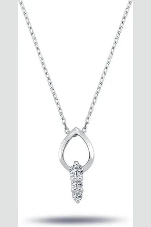 EinStein Diamant Goldkette Diamant Halskette mit 0,19 Carat Tria-Anhänger in 14 Karat Weißgold, Diamant Anhänger mit Kette, Halskette, Collier in 14 Karat Gold - Verkäufer: