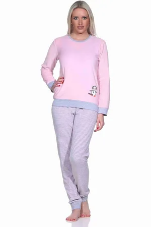 Normann Pyjama Damen Frottee Pyjama langarm mit Bündchen und Pinguin Stickerei - Verkäufer: Fairway