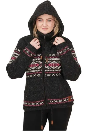 Kunst und Magie Kapuzenstrickjacke Gefütterte Wolljacke Strickjacke Norweger Muster abnehmbarer Kapuze - Verkäufer:
