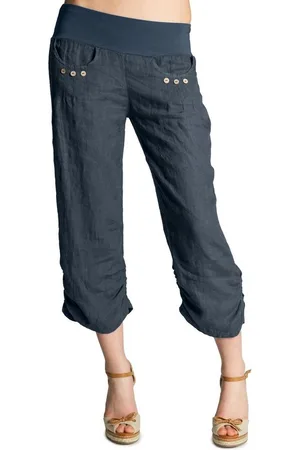 CASPAR Leinenhose KHS017 Damen 3/4 Hose aus robustem Leinen mit breitem Stretch Bund - Made in Italy - Verkäufer: & SIKORA