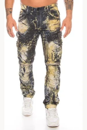 Cipo & Baxx Slim-fit-Jeans Herren Cargo Jeans Hose mit Strasssteinen Jeanshose mit Zierreißverschlüssen und stylischer Batik Waschung - Verkäufer: Blackjack Fashion