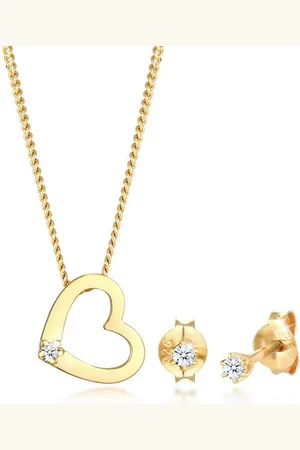 Elli DIAMONDS Schmuckset Kette Herz Diamant (0.075 ct) Brillant Ohrstecker 925 Sterling Silber, Herz - Verkäufer: JULIE & GRACE GmbH