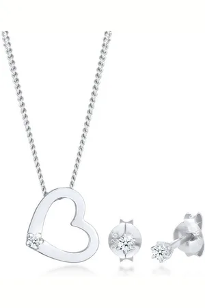 Elli DIAMONDS Schmuckset Kette Herz Diamant (0.075 ct) Brillant Ohrstecker 925 Sterling Silber, Herz - Verkäufer: JULIE & GRACE GmbH
