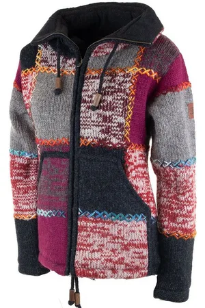 Kunst und Magie Strickjacke Damen Strickjacke Wolle Bunte Patchwork Jacke Fleecefutter Hochkragen - Verkäufer: