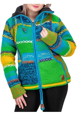 Kunst und Magie Strickjacke Damen Strickjacke Wolle Bunte Patchwork Jacke+Fleecefutter&Hochkragen - Verkäufer: