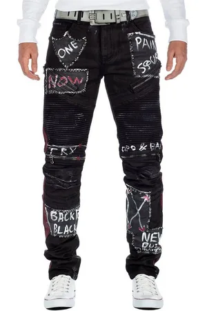Cipo & Baxx Bikerjeans Herren Hose BA-CD571 (1-tlg) mit Nieten Prints und Rippenmuster - Verkäufer: bans24