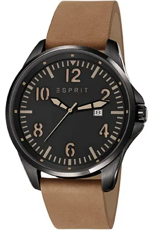ESPRIT Quarzuhr, Herren Quarzuhr mit schwarzem Zifferblatt Analog-Anzeige und braunem Lederband ES107601002 - Verkäufer: Juwelier Bektas e.K.