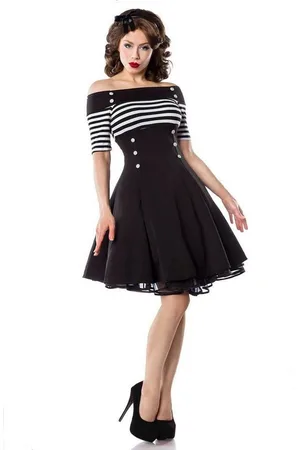 Belsira A-Linien-Kleid Schulterfreies Retro Rockabilly Jersey-Kleid 50er Jahre Pin up Vintage Kleid - Verkäufer: Tomshop24-7