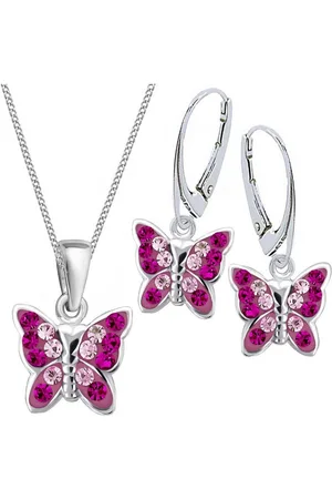 Goldene Hufeisen Schmuckset Kristall Schmetterling Ohrringe Anhänger Kette 925 Silber Set (4-tlg, inkl. Geschenk-Etui), Geschenkset - Verkäufer: