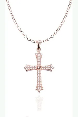 Karisma Kette mit Anhänger Damen Silber 925 Anhänger Kreuz Zrikonia Collier Kette, mit Verlängerung 5cm - Roségold Weiße Steine - Verkäufer: Schmuck