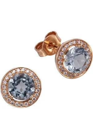 Orolino Paar Ohrstecker Gold 585 rosé mit 46x Brillant zus. 0,14ct. und Blautopas (beh)