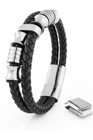 Akitsune Lederarmband Gracilitas Lederarmband Silber - Schwarz 20cm - Verkäufer: Blackskies