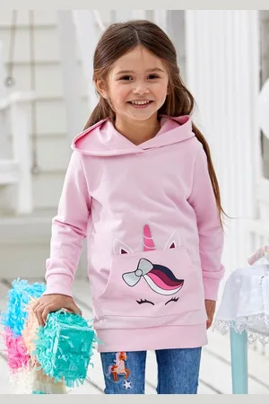Kidsworld Kapuzensweatshirt, Longsweatshirt mit niedlichem Einhorn Langarm, Basic-Passform, bedruckt, mit Kapuze, aus Baumwolle