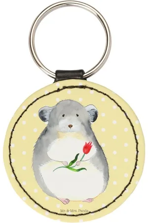Mr. & Mrs. Panda Schlüsselanhänger Chinchilla Blume - Pastell - Geschenk, Tiere, Glücksbringer, tra (1-tlg), Einzigartiges Design - Verkäufer: