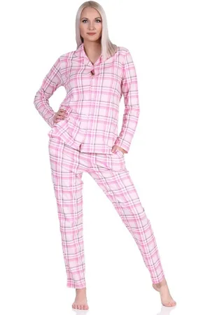 Normann Pyjama Damen Pyjama aus Single Jersey zum durchknöpfen in Karo Optik - Verkäufer: Fairway