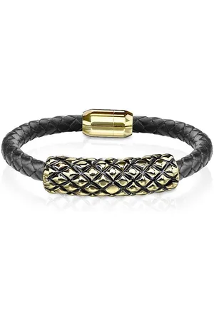Bungsa Armband Armband Rautendesign Schwarz-Gold aus Leder Unisex (1 Armband, 1-tlg), Bracelet Armschmuck - Verkäufer: