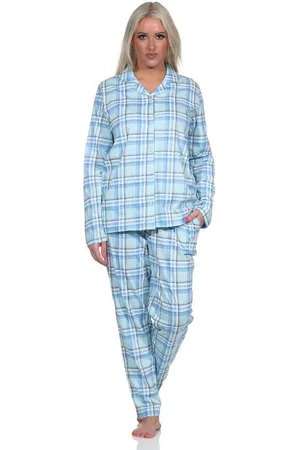 Normann Pyjama Damen Pyjama aus Single Jersey zum durchknöpfen in Karo Optik - Verkäufer: Fairway