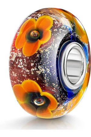 Materia Bead Glasperle Blumen / Blüten Rot Blau Orange 481, Kern aus 925 Sterling Silber - Verkäufer: Schmuck