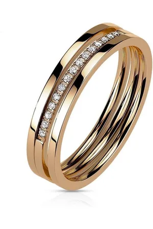 Bungsa Fingerring Ring dreireihig mit Kristallreihe rosegold aus Edelstahl Damen (Ring) - Verkäufer: