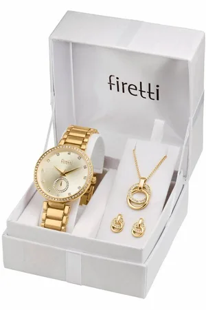 Firetti Quarzuhr, (Set, 4-tlg., inkl. Ohrstecker und Kette mit Anhänger), Armbanduhr, Damenuhr, Glassteine, ideal auch als Geschenk