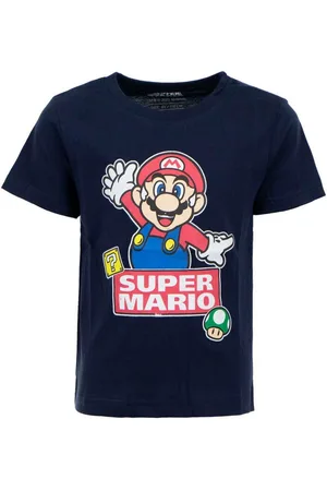 Super Mario Print-Shirt T-Shirt Dunkelblau Jungen und Mädchen Kindershirt Gr.98 104 110 116 122 128 - Verkäufer: coole-fun-t-shirts