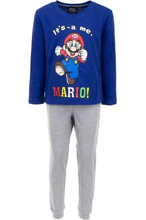 Super Mario Schlafanzug langer Schlafanzug Its a me Pyjama Blau - Grau Gr. 98 104 110 116 122 128 - Verkäufer: coole-fun-t-shirts
