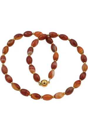 Bella Carina Perlenkette Edelstein Kette mit Achat Perlen oval rot, mit leicht marmorierten Achat Perlen - Verkäufer: