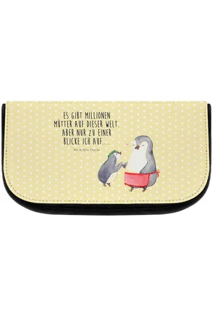 Mr. & Mrs. Panda Kosmetiktasche Pinguin mit Kind - Pastell - Geschenk, Papa, Danke Mama, Make Up (1-tlg), Übersichtliche Fächer - Verkäufer: