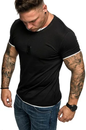 amaci T-Shirt LAKEWOOD Herren Slim-Fit Basic Shirt Doppel Farbig mit Rundhalsausschnitt - Verkäufer: