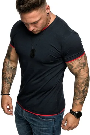 amaci T-Shirt LAKEWOOD Herren Slim-Fit Basic Shirt Doppel Farbig mit Rundhalsausschnitt - Verkäufer: