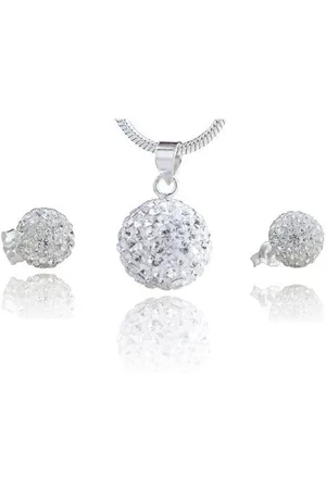 Karisma Schmuckset 2 TLG Anhänger Kugel Ohrringe Silber Kette 925 rhodiniert, Mit Kristall Elements 15mm - Weiss - Damenschmuck - Verkäufer: Schmuck