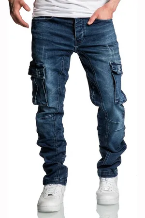 amaci Straight-Jeans CARY Jeans Regular Slim Herren Regular Fit Cargo Denim Jeans Hose - Verkäufer:
