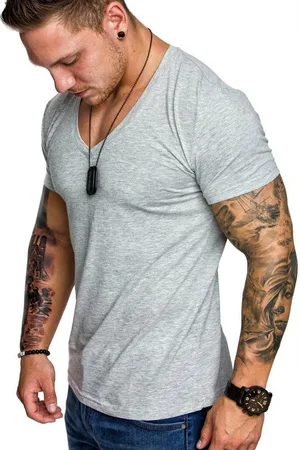 amaci T-Shirt EUGENE Basic T-Shirt mit V-Ausschnitt Herren Einfarbig Vintage V-Neck Basic V-Ausschnitt Shirt - Verkäufer: