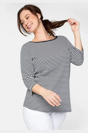 Sheego 3/4-Arm-Shirt Große Größen aus Rippware mit garngefärbten Ringeln
