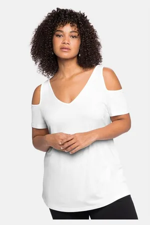 Sheego T-Shirt Große Größen mit V-Ausschnitt, im schulterfreien Look
