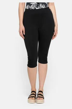 Sheego Leggings Große Größen mit Raffung und Deko-Knöpfen am Saum