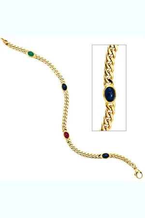 Jobo Goldarmband, 585 Gold massiv mit Rubin Safir Smaragd 19 cm