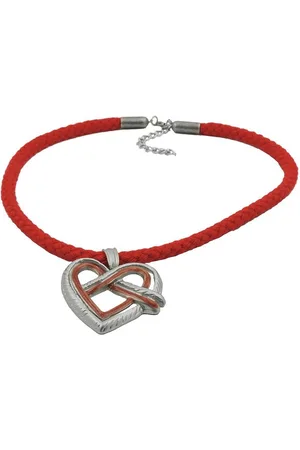 Unbespielt Collier Kette Landhaus-Stil Anhänger Herz-Brezel -silbergrau Kordel 45 cm, Modeschmuck für Damen - Verkäufer: