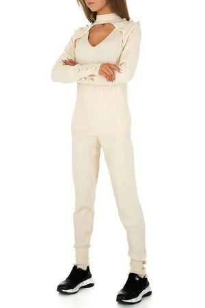 Ital-Design Freizeitanzug Damen Freizeit, Stretch Jogging- & Freizeitanzug in Creme - Verkäufer: