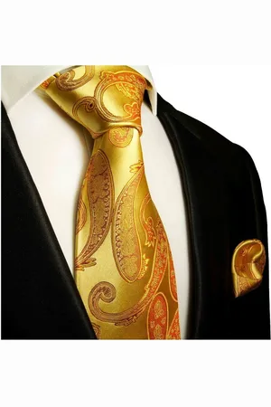 Paul Malone Krawatte Herren Seidenkrawatte und Tuch modern paisley brokat 100% Seide (Set, 2-St., Krawatte mit Einstecktuch) Breit (8cm), gold 517 - Verkäufer: Jung GmbH