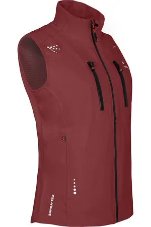 Bergson Outdoorjacke LEKNES West Damen Regenweste, recycelt, Netzfutter 20000 mm Wassersäule, Normalgrößen, rot braun - Verkäufer: