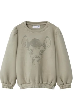 NAME IT Rundhalspullover Mädchen Sweatshirt mit Flockdruck "Bambi" Dried Sage 104 - Verkäufer: Schnubby-de