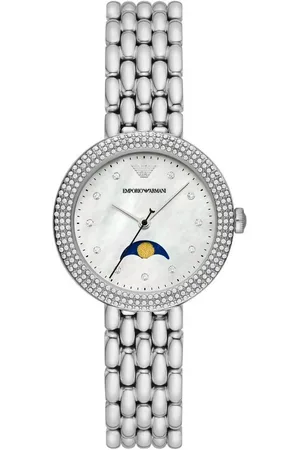 Emporio Armani Quarzuhr AR11461, Armbanduhr, Damenuhr, Perlmutt, Mondphase, Edelstahlarmband