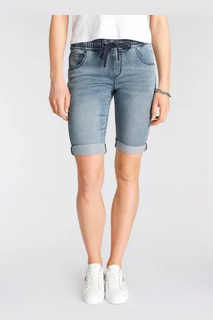 ARIZONA Jogg-Jeansbermudas hohe Leibhöhe, krempelbare Beinabschlüsse, Used-Look