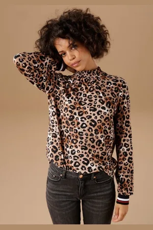 Aniston Langarmshirt mit trendigem Animal-Print und gestreiften Bündchen