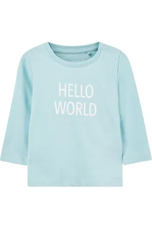 NAME IT Longsleeve Mädchen Shirt Print "Hello World" hellblau (1-tlg) sportlicher Schnitt, mit Frontprint - Verkäufer: Schnubby-de