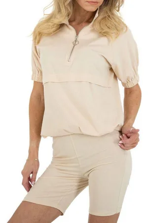 Ital-Design Freizeitanzug Damen Freizeit Hotpants, Stretch Jogging- & Freizeitanzug in Beige - Verkäufer: