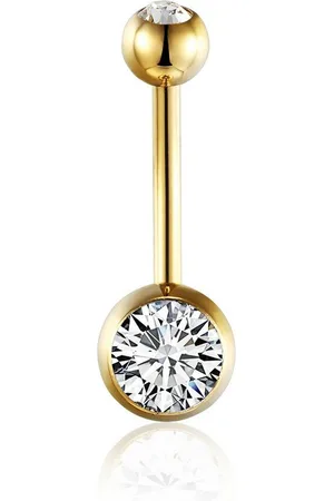 Karisma Bauchnabelpiercing Titan G23 24 K Gold beschichtet Bauchnabelpiercing, Banana Zirkonia - Weiss /Längen/6/8/10mm - Verkäufer: Schmuck