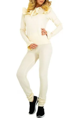Ital-Design Freizeitanzug Damen Freizeit, Stretch Zweiteiler in Creme - Verkäufer: