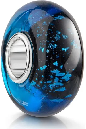 Materia Bead Glas Schwarz Blau Glitzerfolie 1041, Hülse aus 925 Silber - Verkäufer: Schmuck